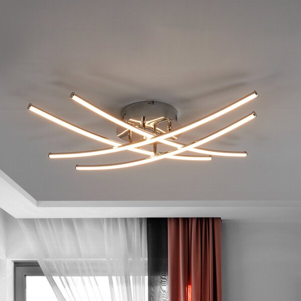 Lindby plafonieră LED Yael, cromată, metal, 67 cm lungime, Metalic, Bucătărie, Metal, Modern
