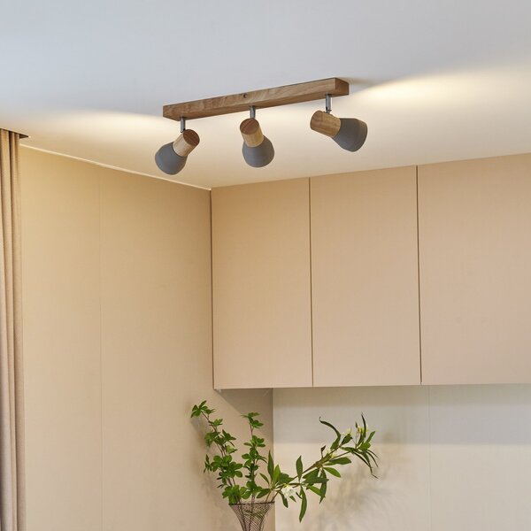 Lindby Spot Filiz, 3 becuri, 47 cm lungime, lemn, beton, E14, reglabil, Gri, dormitor, Beton, Scandinavă