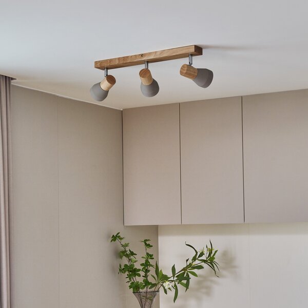 Lindby Spot Filiz, 3 becuri, 47 cm lungime, lemn, beton, E14, reglabil, Gri, dormitor, Beton, Scandinavă