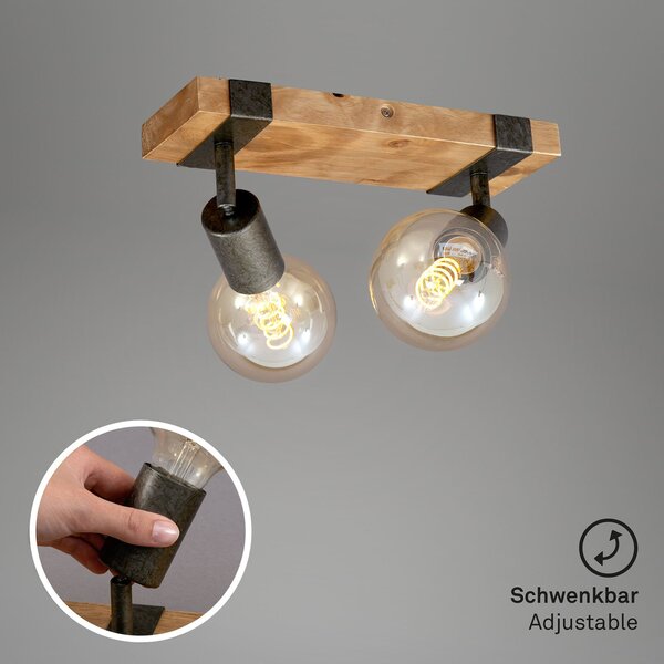 Briloner Plafonieră Wood Basic, cu două lumini, reglabil, Lemn, Camera de zi / sufragerie, Lemn