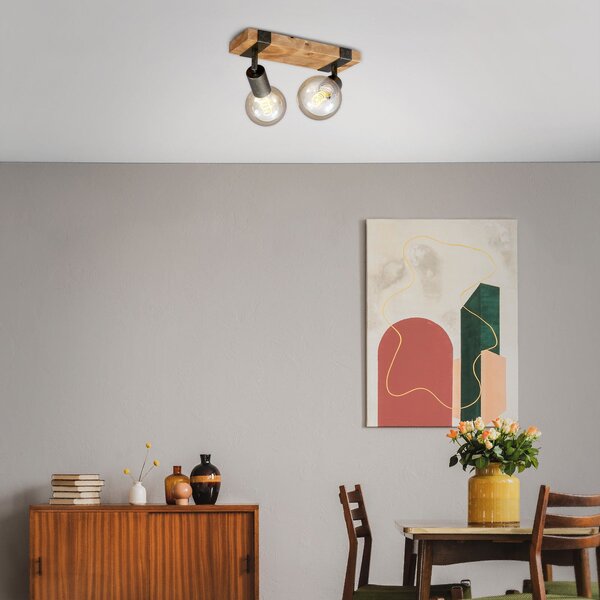 Briloner Plafonieră Wood Basic, cu două lumini, reglabil, Lemn, Camera de zi / sufragerie, Lemn