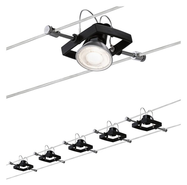 Paulmann Mac II sistem cabl negru mat 5 spoturi, reglabil, Negru, Camera de zi / sufragerie, Metal, Modern