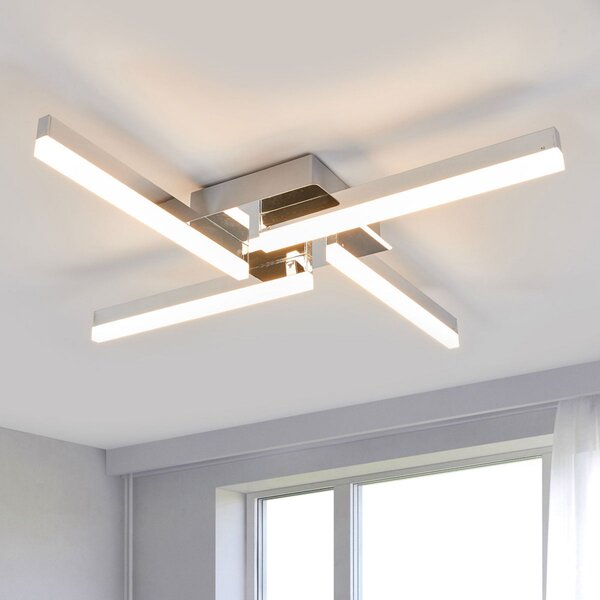 Lindby plafonieră LED Patrik, 59 cm, 4 becuri, crom, IP44, Metalic, Baie, Metal, Modern