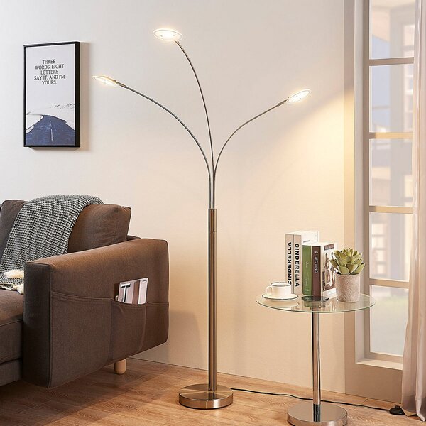 Lindby Lampadar LED Anea, 168 cm, 3 becuri, culoare nichel, Metalic, Camera de zi / sufragerie, Metal, Modern