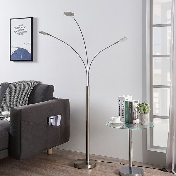 Lindby Lampadar LED Anea, 168 cm, 3 becuri, culoare nichel, Metalic, Camera de zi / sufragerie, Metal, Modern
