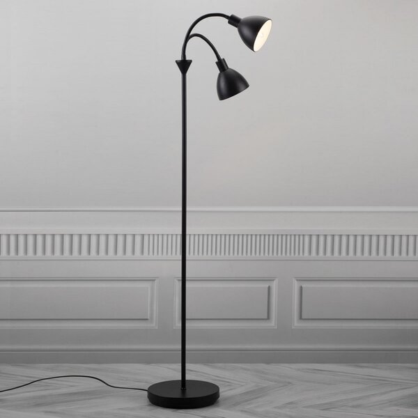 Nordlux Lampă de podea cu 2 becuri Ray din metal negru, Negru, Camera de zi / sufragerie, Metal, Modern
