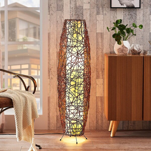 Lindby lampadar Nias, înălțime 111 cm, rattan, material textil, Maro / Rugină, Camera de zi / sufragerie, Lemn, Modern