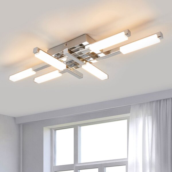 Lindby plafonieră LED Patrik, 62 cm, 6 becuri, crom, IP44, Metalic, Baie, Metal, Modern