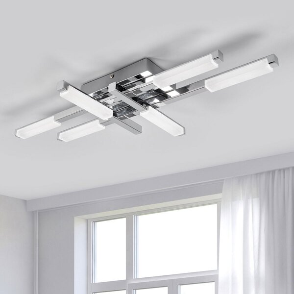 Lindby plafonieră LED Patrik, 62 cm, 6 becuri, crom, IP44, Metalic, Baie, Metal, Modern