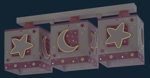 Dalber Plafonieră pentru copii Moonlight, cu trei lumini, roz, reglabil, Roz / Rosé, Camera copiilor, Plastic