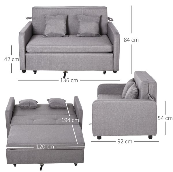 HOMCOM Canapea Extensibilă 2 în 1 cu Spațiu de Depozitare, 136x92x84 cm, Gri | Aosom Romania