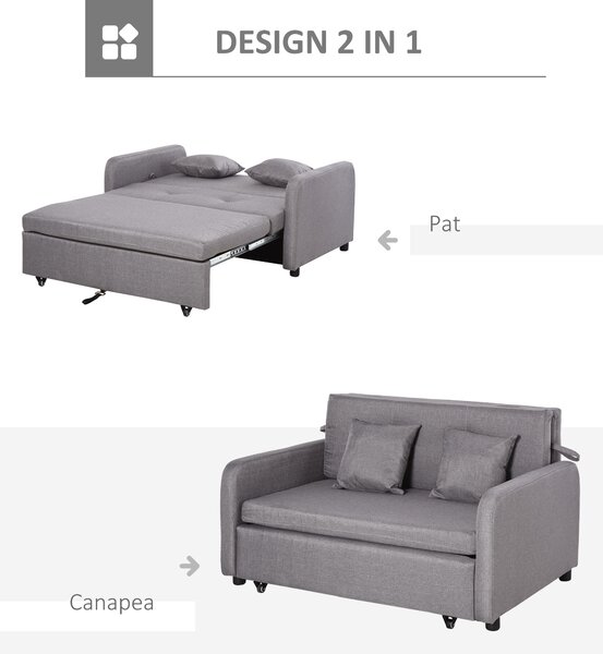 HOMCOM Canapea Extensibilă 2 în 1 cu Spațiu de Depozitare, 136x92x84 cm, Gri | Aosom Romania