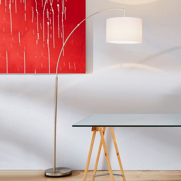 Brilliant Lampadar Clarie, alb, culoarea fierului, 180 cm, țesătură/metal, Alb, Camera de zi / sufragerie, Metal, Modern