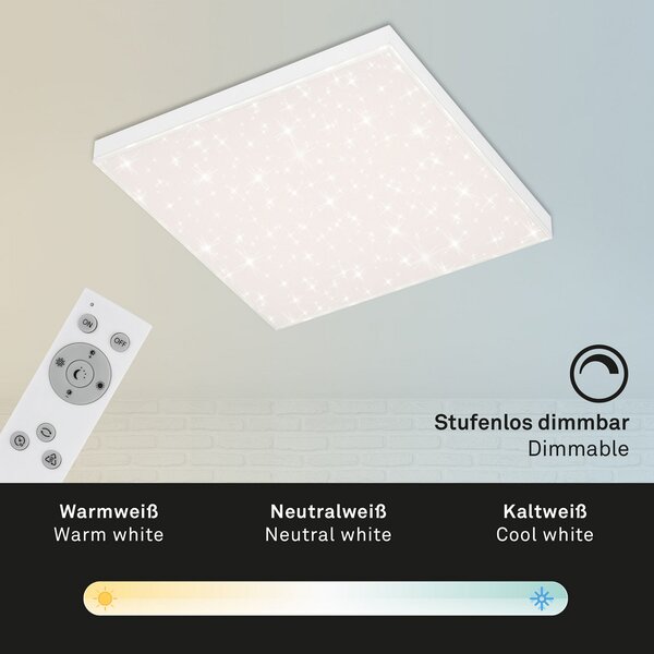 Briloner Frameless cer înstelat LED CCT, 45x45cm, reglabil, Alb, Camera de zi / sufragerie, Plastic, Modern