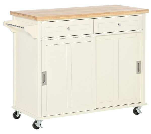 Insula de bucatarie HOMCOM cu sertare, dulap, suport prosoape, lemn si MDF, alb 110x49,5x89,5cm | Aosom Romania