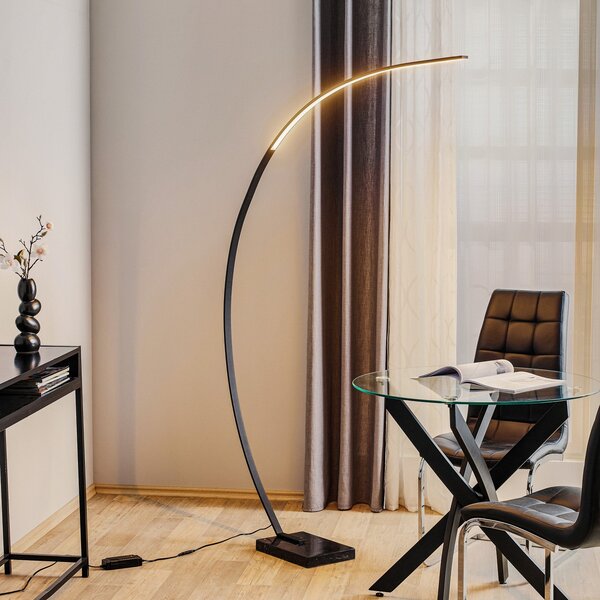 Trio Lighting Lampă de podea arc LED Bangkok, negru mat, reglabil, Negru, Camera de zi / sufragerie, Metal, Modern