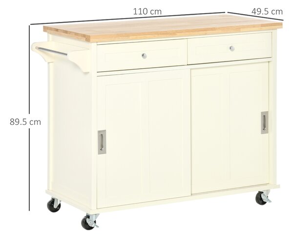 Insula de bucatarie HOMCOM cu sertare, dulap, suport prosoape, lemn si MDF, alb 110x49,5x89,5cm | Aosom Romania