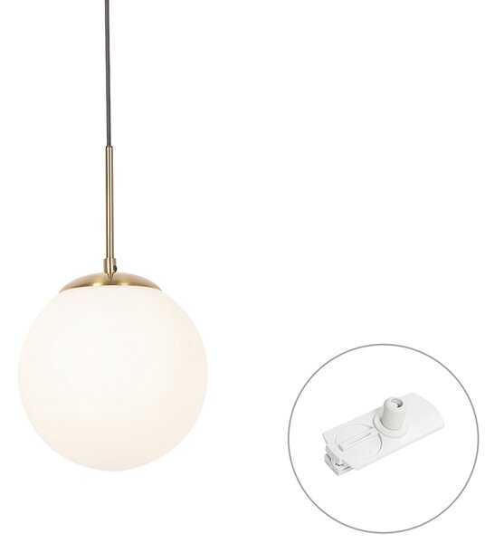 Lampă suspendată Art Deco aurie cu sticlă opal, incl. adaptor șină alb, monofazată - Iconic Flore
