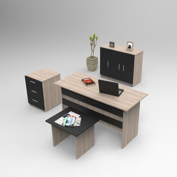 Set mobilier birou Vincent 12 (stejar + negru). 1072644