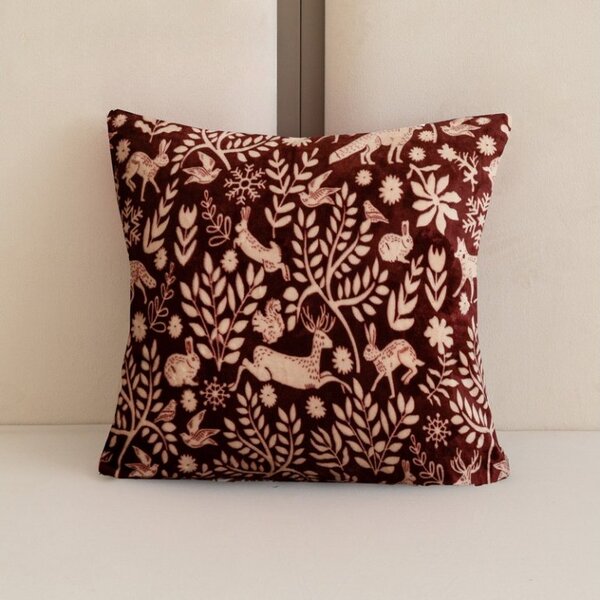 Husa cocolino pentru perna FOREST ANIMALS 45x45 cm, visiniu