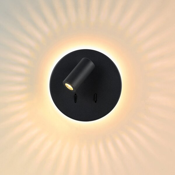 Lucide Aplică de perete cu LED Bentjer 2 surse lumină negru, Negru, dormitor, Metal, Modern