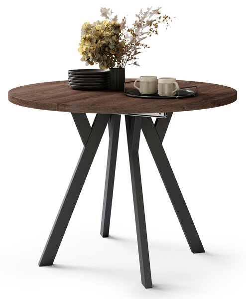 Mazzoni ALMO Stejar Maro/picioare negre - MASĂ ROTUNDĂ EXTENSIBILĂ CU PICIOARE ÎN FORMĂ DE Y STIL LOFT PENTRU SALON/SUFRAGERIE