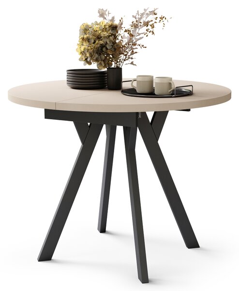 Mazzoni ALMO Bej/picioare negre - MASĂ ROTUNDĂ EXTENSIBILĂ CU PICIOARE ÎN FORMĂ DE Y STIL LOFT PENTRU SALON/SUFRAGERIE