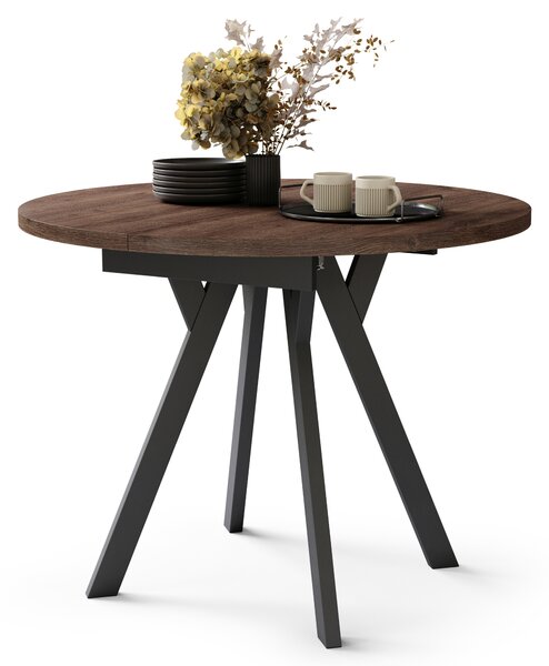 Mazzoni ALMO Stejar Maro/picioare negre - MASĂ ROTUNDĂ EXTENSIBILĂ CU PICIOARE ÎN FORMĂ DE Y STIL LOFT PENTRU SALON/SUFRAGERIE