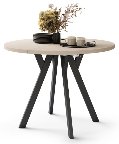 Mazzoni ALMO Bej/picioare negre - MASĂ ROTUNDĂ EXTENSIBILĂ CU PICIOARE ÎN FORMĂ DE Y STIL LOFT PENTRU SALON/SUFRAGERIE
