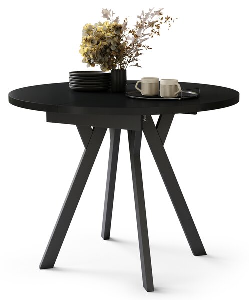 Mazzoni ALMO Negu/picioare negre - MASĂ ROTUNDĂ EXTENSIBILĂ CU PICIOARE ÎN FORMĂ DE Y STIL LOFT PENTRU SALON/SUFRAGERIE