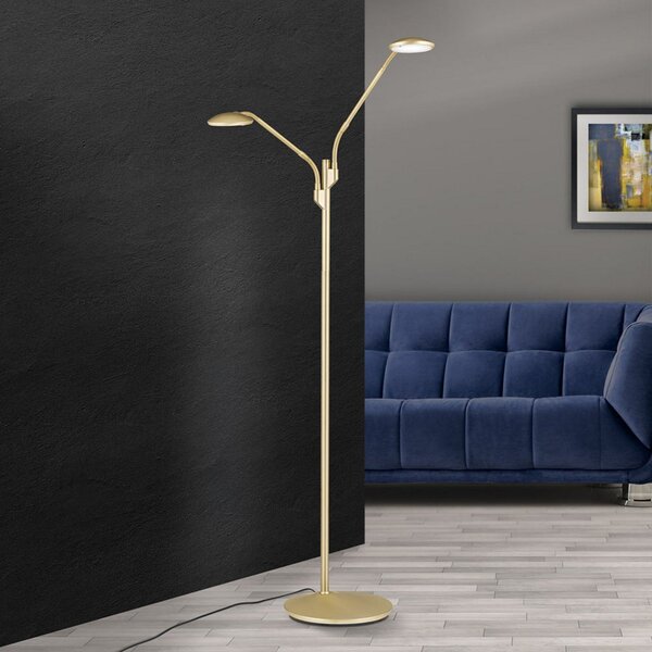 ORION Lampă de podea LED Cobra, 2 becuri, alamă mată, reglabil, Auriu / Alamă, Camera de zi / sufragerie, Metal, Modern