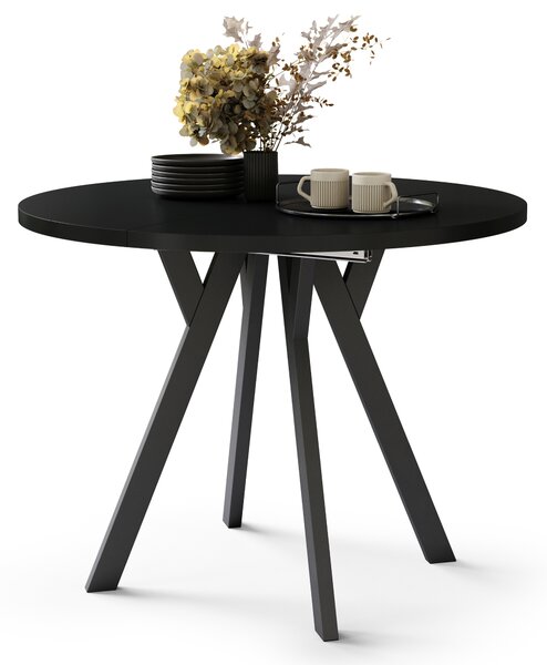 Mazzoni ALMO Negu/picioare negre - MASĂ ROTUNDĂ EXTENSIBILĂ CU PICIOARE ÎN FORMĂ DE Y STIL LOFT PENTRU SALON/SUFRAGERIE