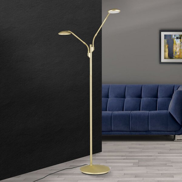 ORION Lampă de podea LED Cobra, 2 becuri, alamă mată, reglabil, Auriu / Alamă, Camera de zi / sufragerie, Metal, Modern