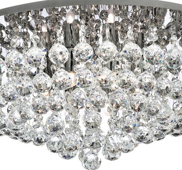 Searchlight Plafonieră Hanna crom sfere sticlă cristal 55cm, reglabil, Metalic, Camera de zi / sufragerie, Metal