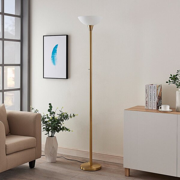 Lindby lampadar Ignacia, culoarea alamei, sticlă, 180 cm, E27, Auriu / Alamă, Camera de zi / sufragerie, Metal, Modern