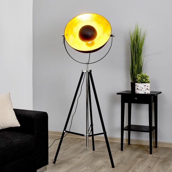 Lindby lampadar Mineva. negru / aur, metal, înălțime 180 cm, Negru, Camera de zi / sufragerie, Metal, Modern