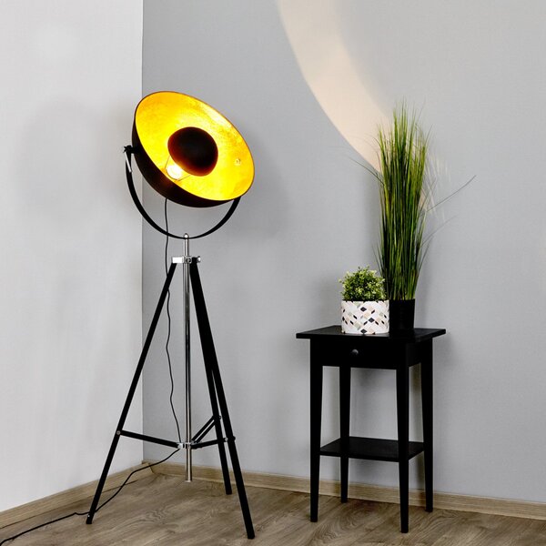 Lindby lampadar Mineva. negru / aur, metal, înălțime 180 cm, Negru, Camera de zi / sufragerie, Metal, Modern