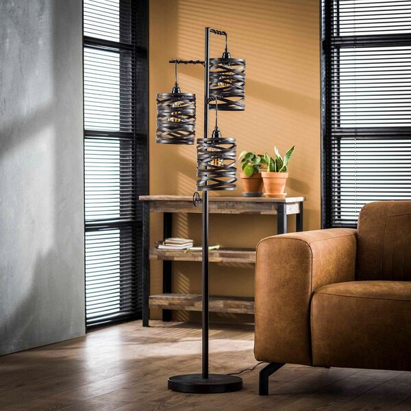 Zijlstra Lampă de podea Spindlight, cu trei lămpi, înălțime 150 cm, Negru, Camera de zi / sufragerie, Metal