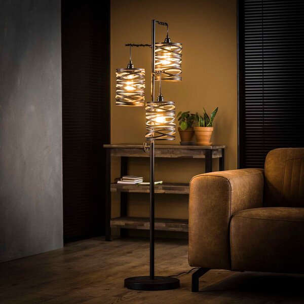 Zijlstra Lampă de podea Spindlight, cu trei lămpi, înălțime 150 cm, Negru, Camera de zi / sufragerie, Metal