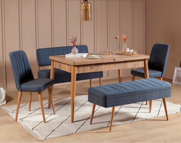 Set mobilier sufragerie Vlasta 2 (pin atlantic + albastru închis) (pentru 6 persoane). 1073073