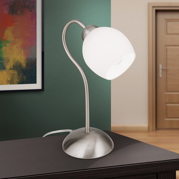 ORION Lampă de masă Doma, nichel satinat, înălțime 30 cm, sticlă, Gri, Camera de zi / sufragerie, Metal