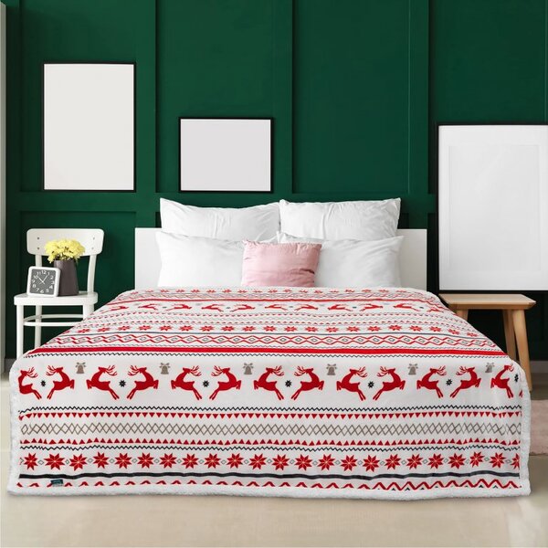 2x patura alba de miel de Craciun din microplus RETRO CHRISTMAS 160x200 cm