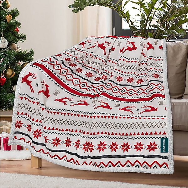 2x patura alba de miel de Craciun din microplus RETRO CHRISTMAS 160x200 cm