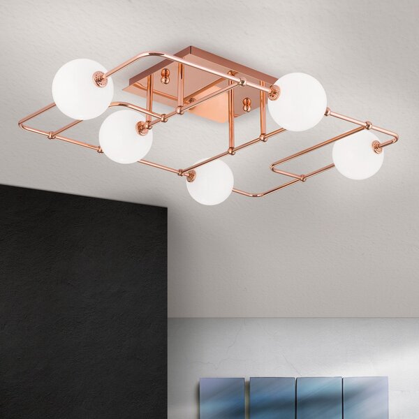 ORION Plafonieră LED Pipes cupru cu sfere de sticlă, reglabil, Cupru, Camera de zi / sufragerie, Metal, Modern
