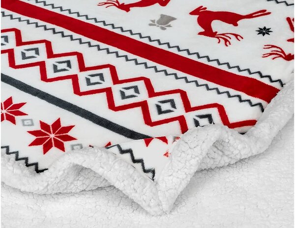 2x patura alba de miel de Craciun din microplus RETRO CHRISTMAS 160x200 cm