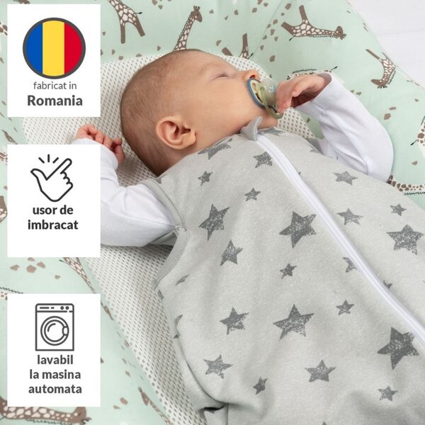 Sac de dormit copii ajustabil din material flausat 0-18 luni Kidizi Galaxy Grey, 1 tog