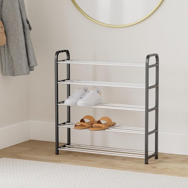 Suport pentru pantofi cu 5 rafturi, pliabil, 68 cm, negru