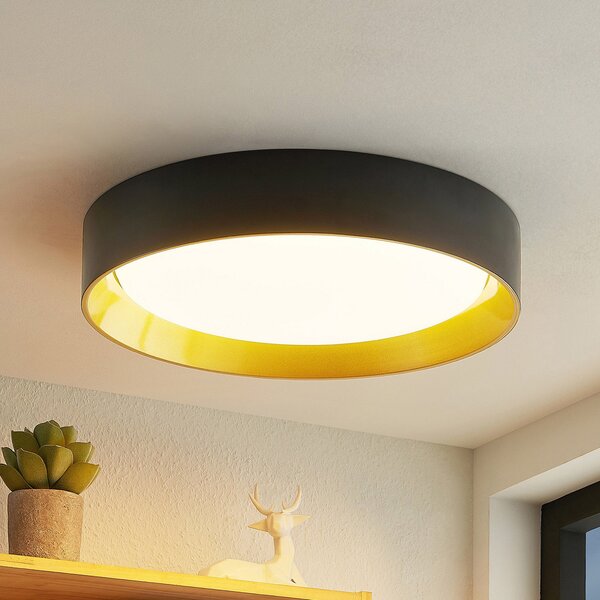 Lindby Kambia plafonieră LED, 55 cm, Negru, Camera de zi / sufragerie, Aluminiu, Modern