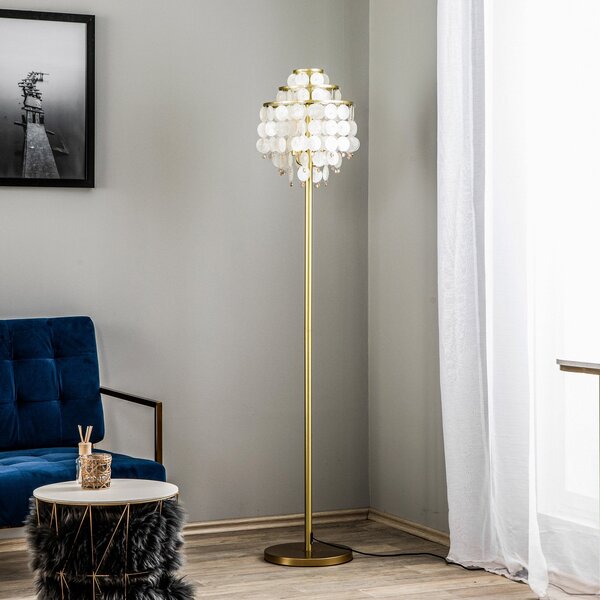 ONLI Lampadar Ruben cu discuri din sidef, Auriu / Alamă, Camera de zi / sufragerie, Metal