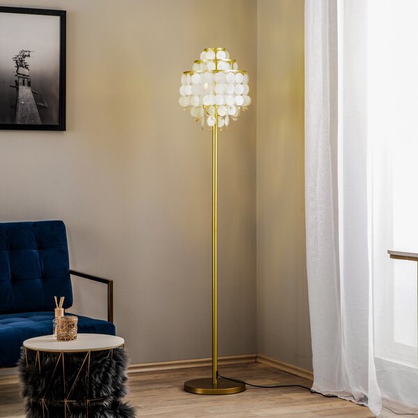 ONLI Lampadar Ruben cu discuri din sidef, Auriu / Alamă, Camera de zi / sufragerie, Metal